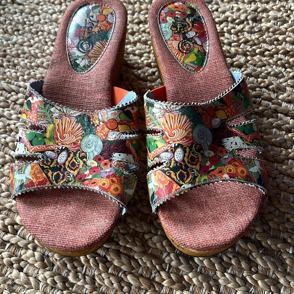 Made in Italy Jeon Leather Colorful Art to Wear Cork Platform Slip On Sandals 8 - Picture 2 of 15